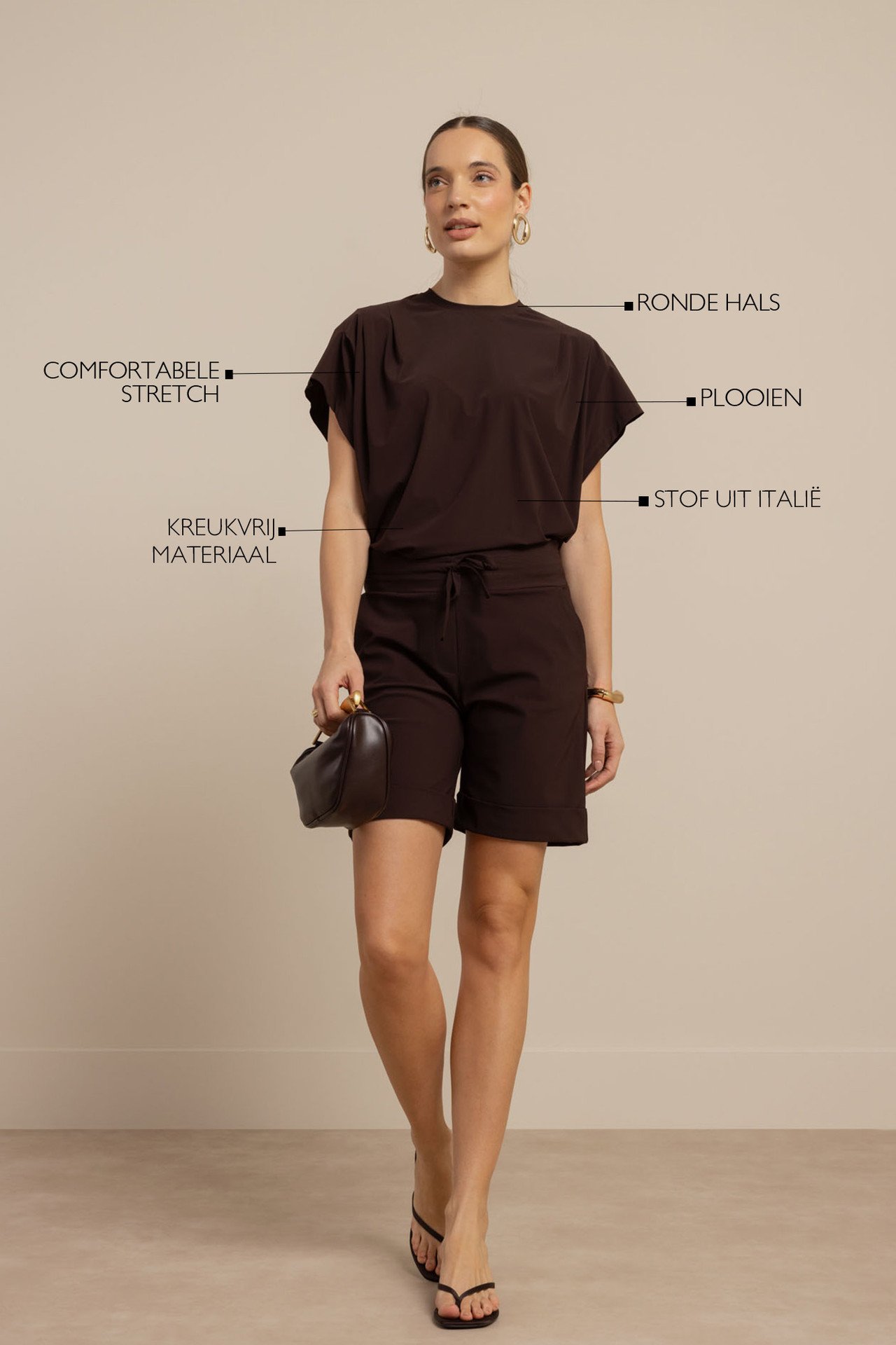 Studio Anneloes Leona Top Espresso, effen top in espressokleur